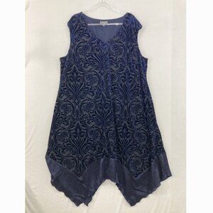Luxology size 24W Navy Velvet Burnt-out Stretch‎ V Neck Asymmetric Midi Dress